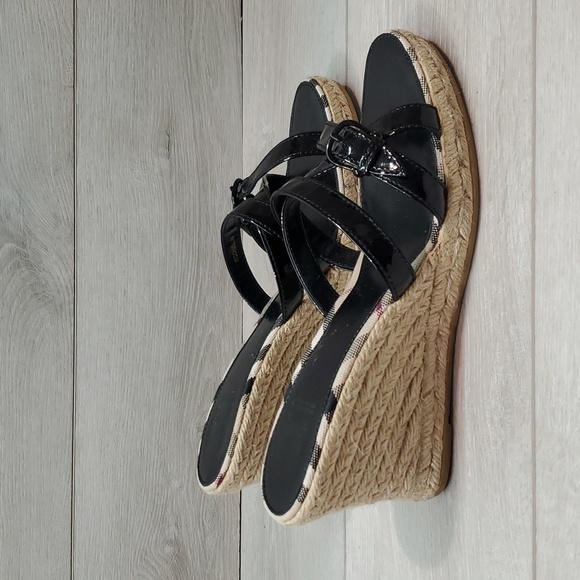 Burberry Womens Leather Logo Print Espadrille Wedge Sandals Shoes sz EU 40/10 - Picture 2 of 13